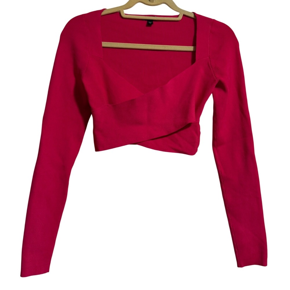 Express Body Contour Hot Pink Ribbed Sweetheart Cross Front Crop Top Womens M